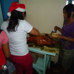 Bebe is cutting the pig