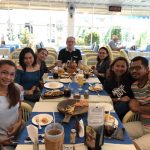 Reasing on the way to lunch at the Carlton.